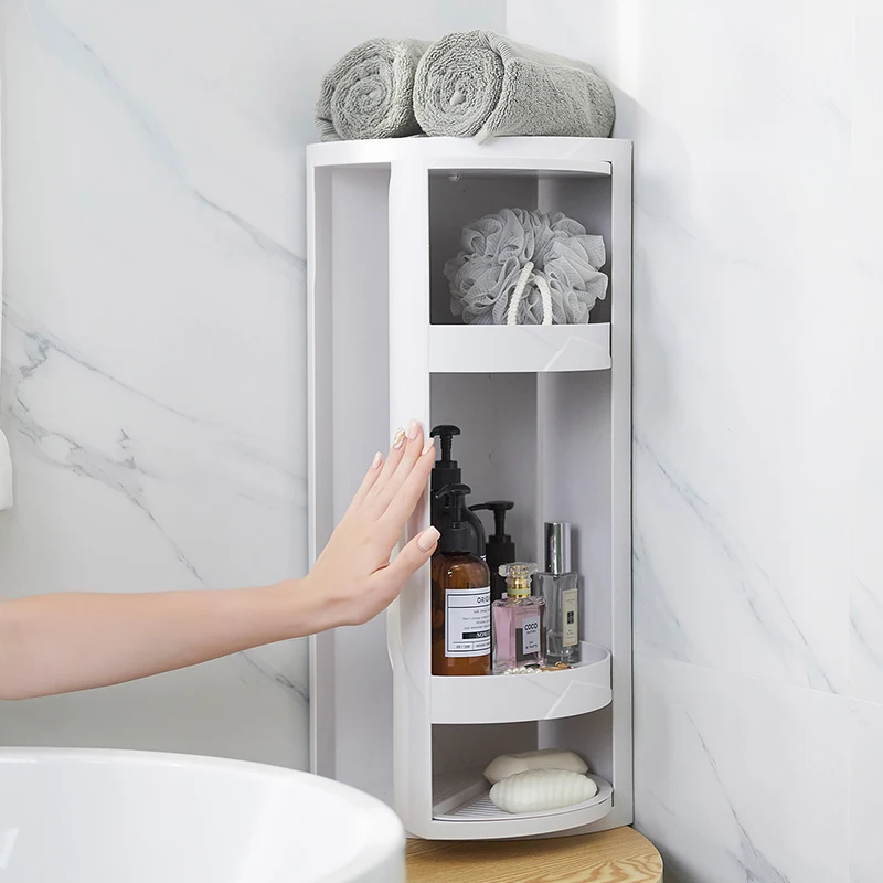 

Corner Rotary Storage Rack Plastic Desktop Shower Sundries Cosmetic Organizer Shelf with Suction Cup For Bathroom Home