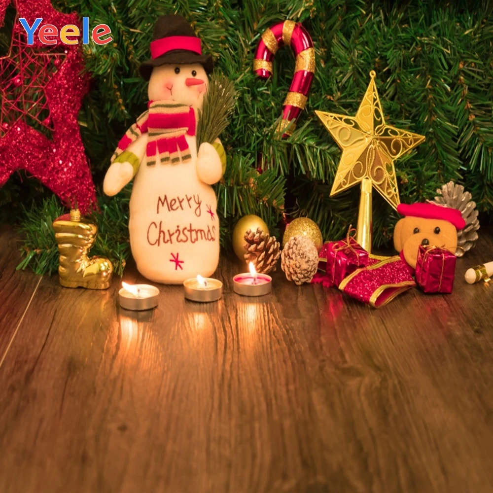 Yeele Wooden Floor Pine Branch Snowman Star Candles Photography
Backgrounds Customized Photographic Backdrops for Photo Studio