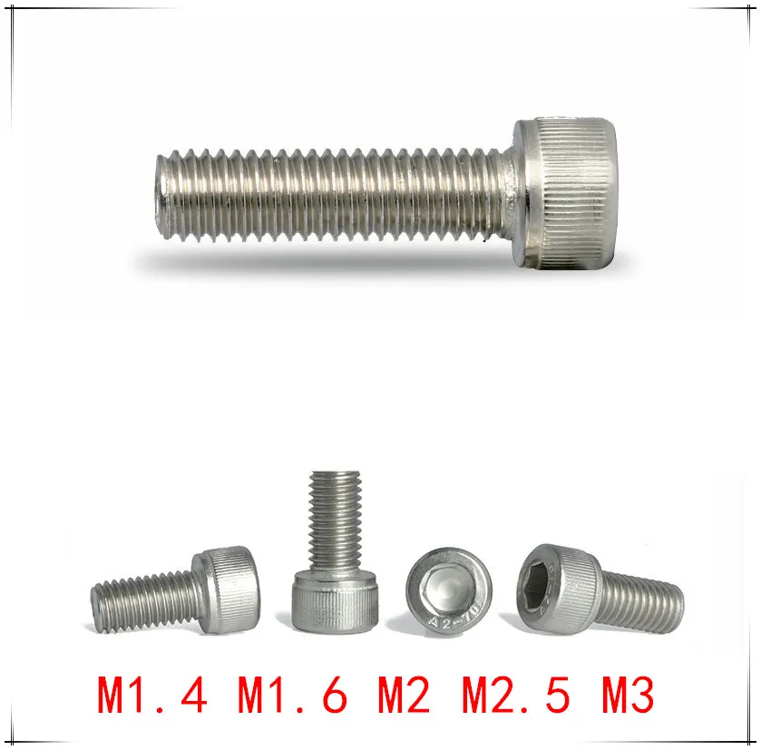 DIN912 Винт с шестигранной головкой из нержавеющей стали M1.4/M1.6/M2/M2.5/M3* 2/3/4/5/6/8/10/12/16/20/30/40 /50/100 мм длинный болт