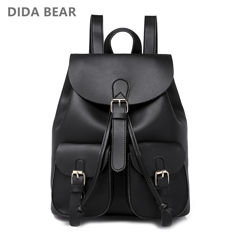 2018 جديد جلد النساء على ظهره أسود Bolsas Mochila الأنثوية مدرسة كبيرة حقائب ظهر للمراهقين الفتيات سيدة سفر حقيبة