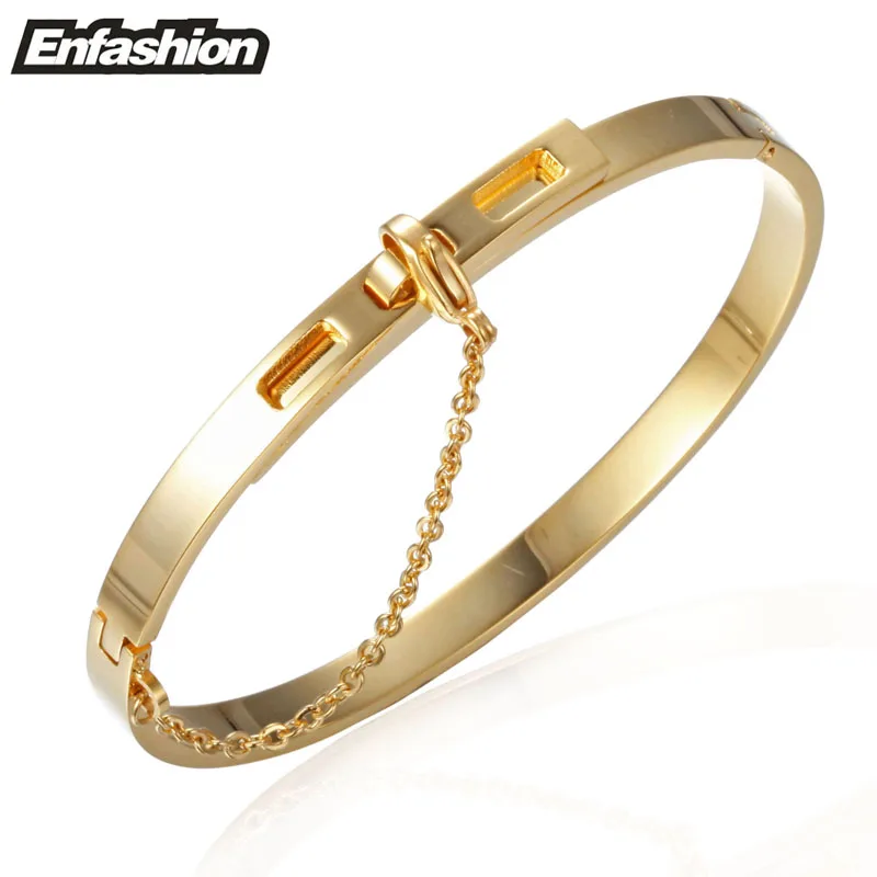 Enfashion Safety Chain Cuff Bracelet Noeud armband Gold Color Bangle
