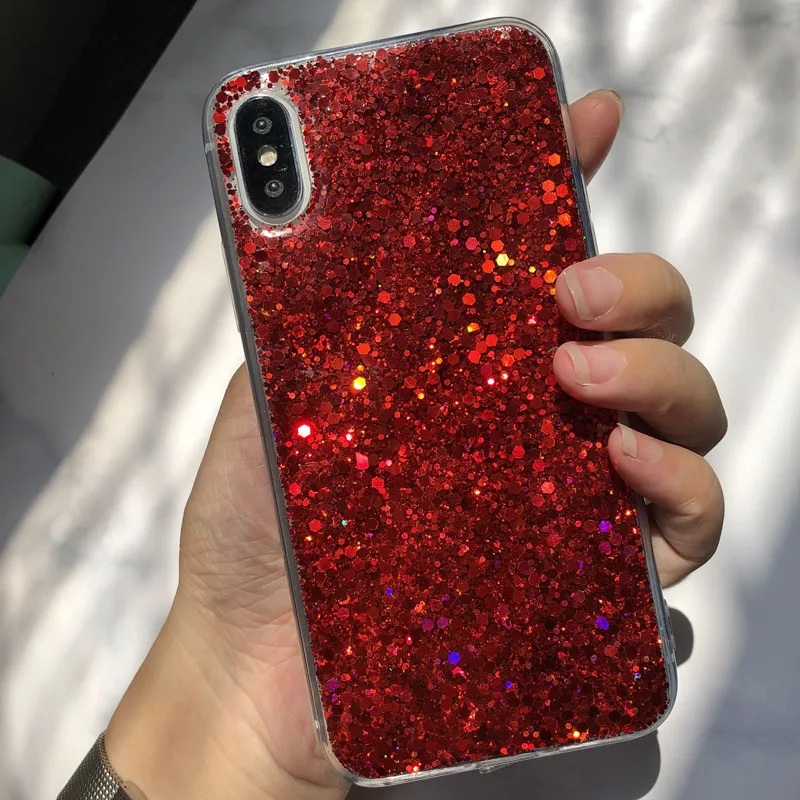 Блестящий блестящий чехол для телефона Xiao mi Red mi Note 8 7 6 5 Pro 5 Plus Блестящий Мягкий чехол для Xiaomi mi 8 9 CC9 SE A2 Lite A3 TPU Funda - Цвет: Red