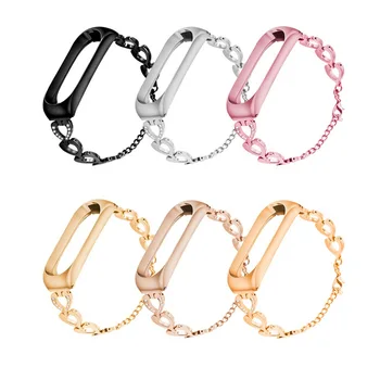 

Fashion Heart Shape Metal Chain Replacement Bracelet Band Strap For Xiaomi Mi Band 3/ 4 Smart Wristband Accessories