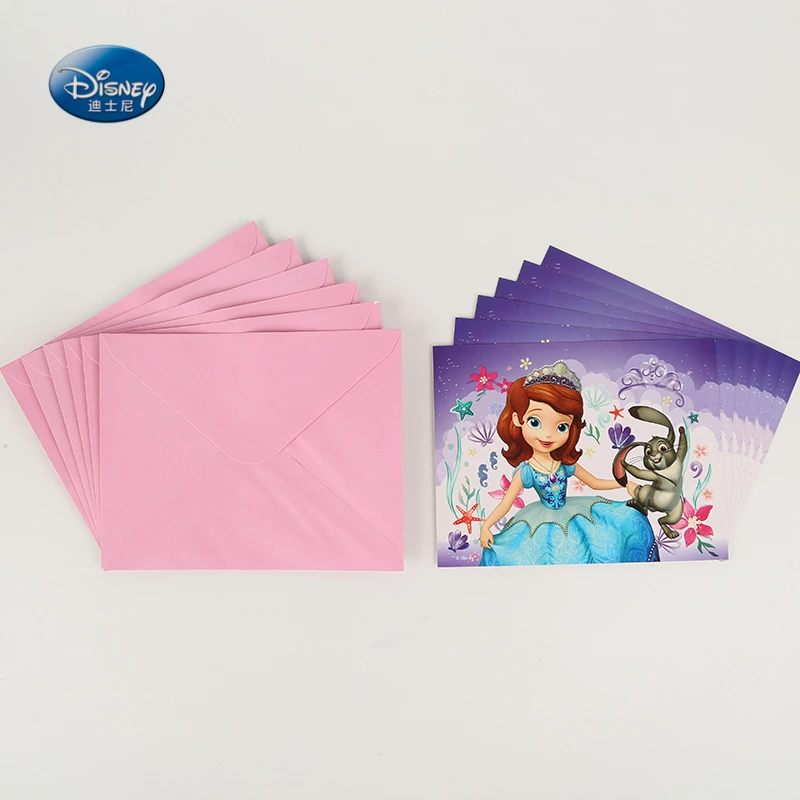 

Party Supplies 6pcs cards+ 6pcs envelopes Princess Sofia the First Invitation Cards Kids Girls Birthday Party Decoration