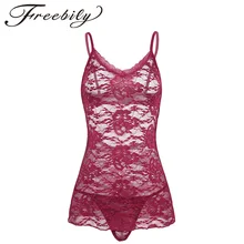 Женское пикантное кружевное белье набор спагетти плечо Глубокий V кружевная Цветочная сетка прозрачная ночная одежда для сна с стринги