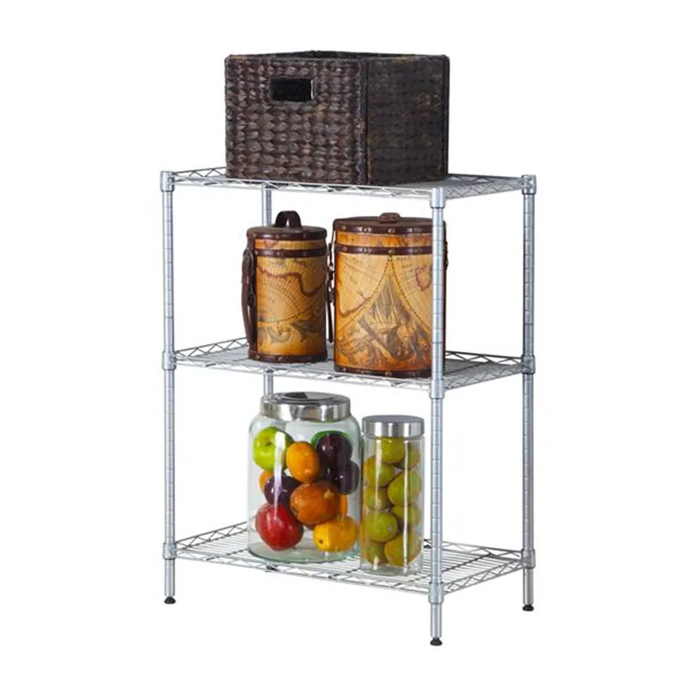 

Concise 3 Layers Carbon Steel & PP Storage Rack Silver Kitchen Storage Rack Movable Assemble Plastic Bathroom Shelf Wheels Space