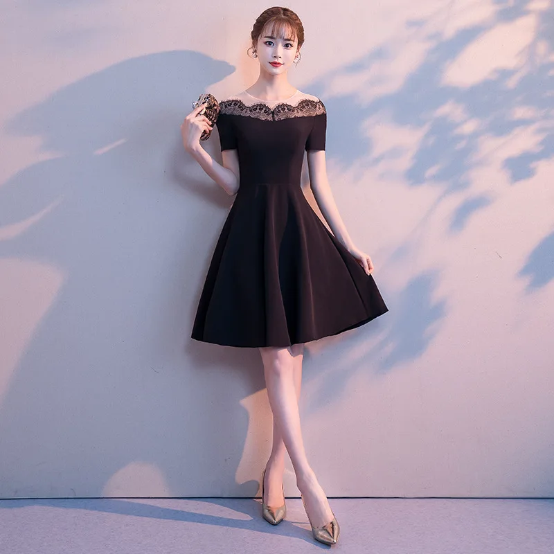 

Party party small evening dress female 2020 new Korean ladies party banquet black short dress slim dress