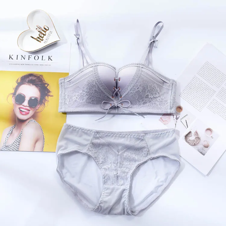 CINOON New Top Sexy Underwear Set Women Wireless Brassiere Push up Bra and Panty Sets Embroidery Solid color Lingerie Set (6)