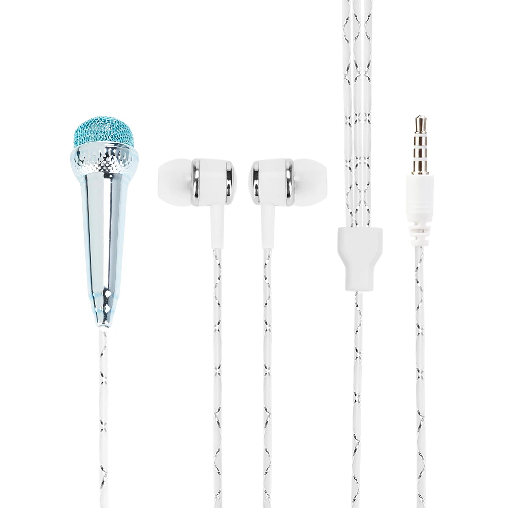 Earphones earphone for phone microphone sound record for karaoke in Ear wired blue earphone for phone stereo mic