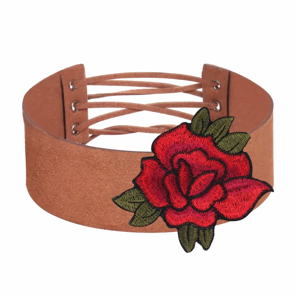 Women Jewelry Collar Necklace Embroidery Flower Choker Adjustable Different Style Coffee Wide Necklaces Tie Up NS3978 | Украшения и