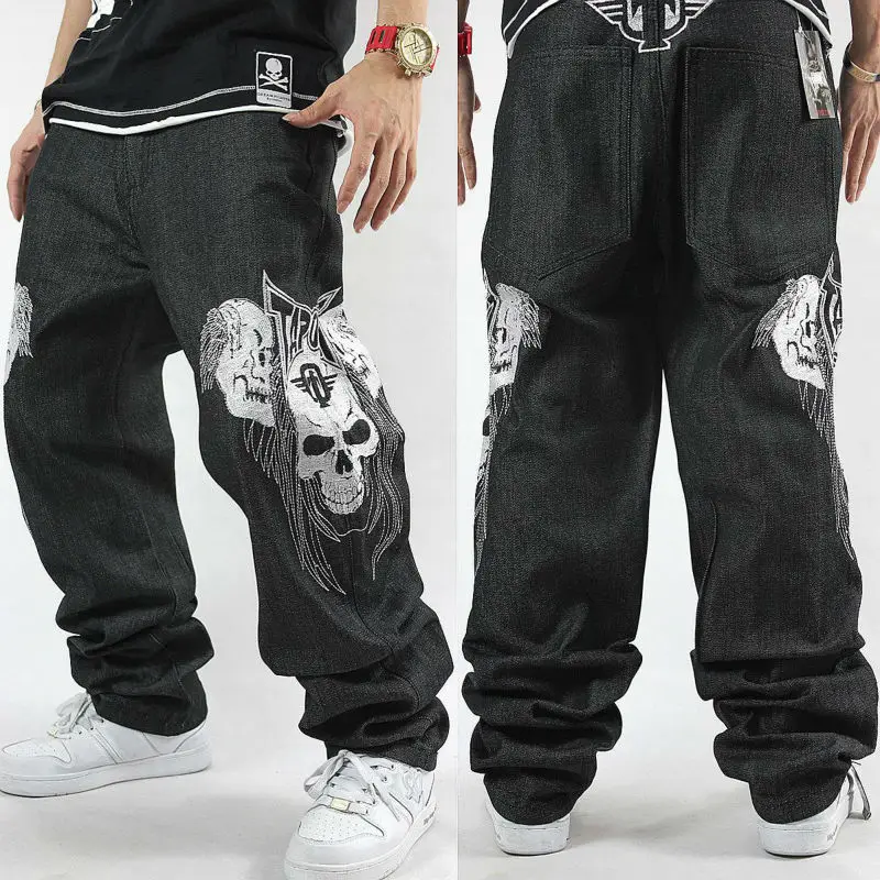 Plus Size Denim Jean Pants Man Skateboard Hip Hop Fashion Classic Black