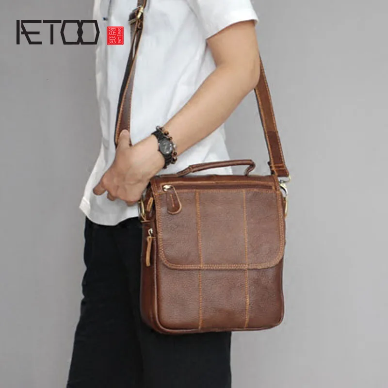 AETOO Retro hand four leather bag package men's leather shoulder Messenger bag male package