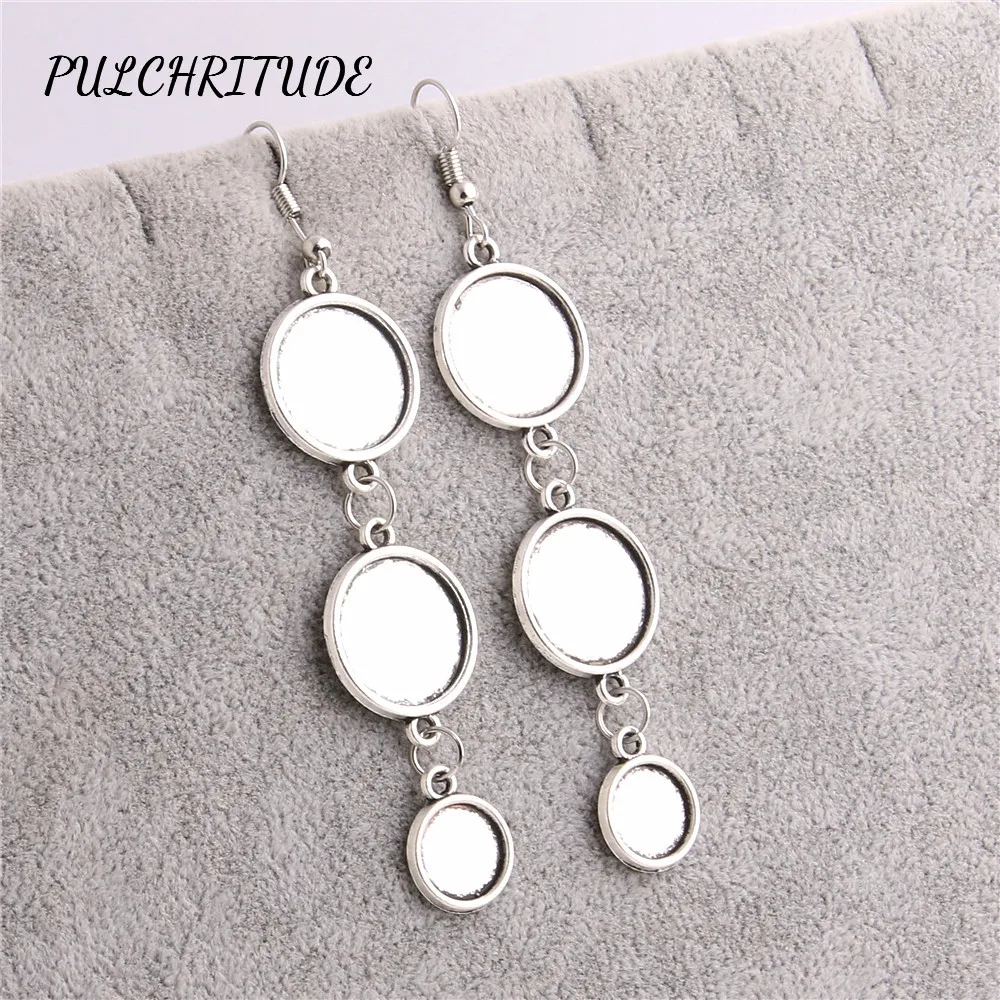 

PULCHRITUDE Metal Alloy 12pcs Fit Round 16mm 10mm Cabochon Base Earring Back Pendant Blank Cameo Base Diy Jewelry Make C1479