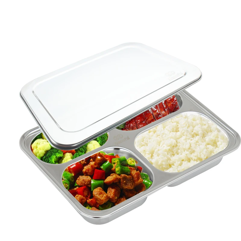 4 отсека пищевой контейнер с крышкой пластина разделена Bento Box Обед лоток