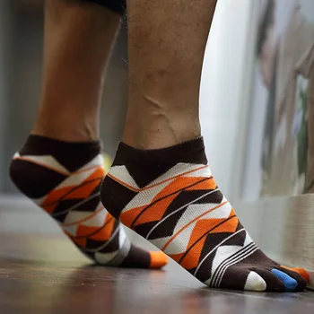 

Men Five Finger Socks Striped Wave Business Cotton Socks Crew For Male Fashion Funny Sox Five Finger Toe Socks