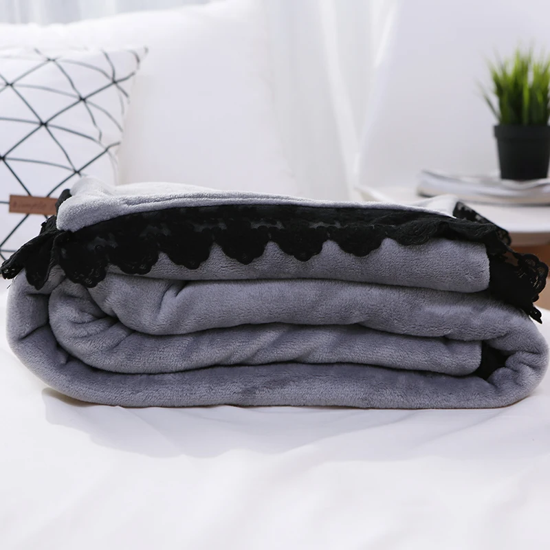 

Gray+Black Lace Knit Blanket 2 Layers Manta Borrego Sherpa Blanket For On Sofa/Bed High Quality Soft Throw Warm180x200cm Size