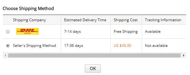 Seller's Shipping Method