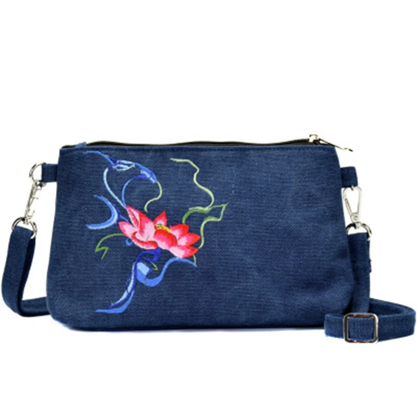 

New embroidered canvas small square bag embroidered shoulder diagonal female bag portable mother mobile phone change clutch
