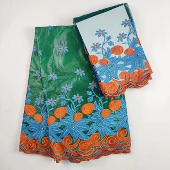 

Popular high quality Latest 2018African Embroidered Bazin riche lace fabric similar getzner fabric for Party Dress green(10-18