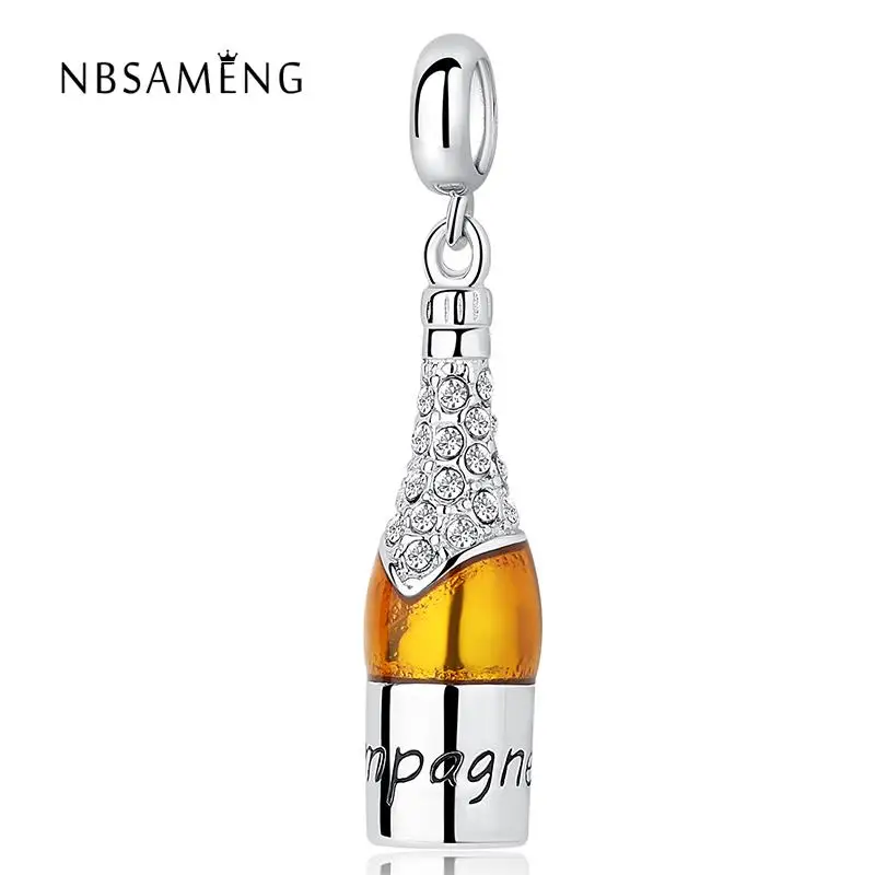 

Original Authentic 925 Sterling Silver Bead Charm Champagne Celebration Time Dangle Charms Fit Pandora Bracelets DIY Jewelry