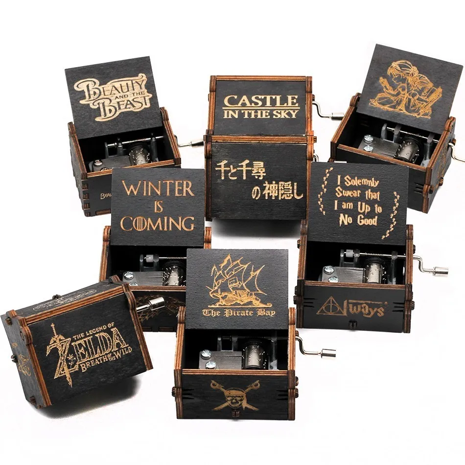 

Wholesale Antique Carved Wooden Hand Crank Spirited Away Game Of Thrones Music Box Christmas Gift Birthday Gift Party Decoration