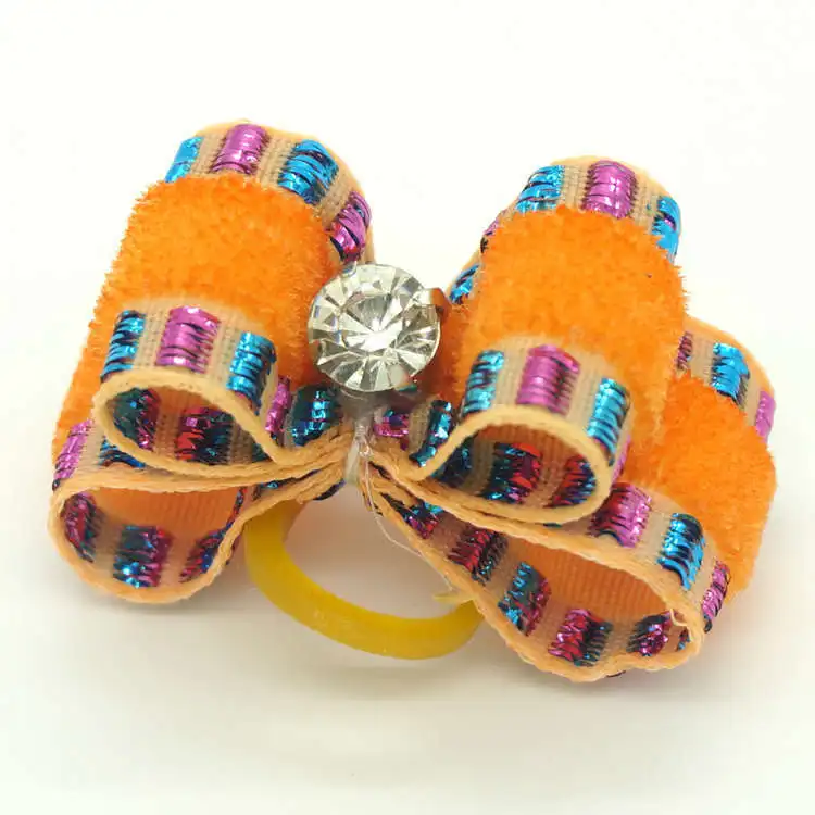 Ribbon Dog Hair Bows with diamond Handmade Pet Hair Accessories For