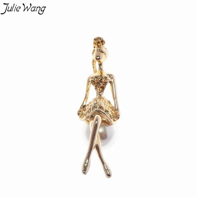 Julie Wang 2 шт. блестящий золотой цвет элегантный балетный танцор фигура с жемчугом