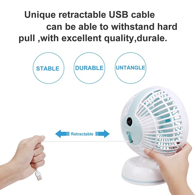 Настольный usb-вентилятор, тихий 7 дюймов вентиляторы с 3,2 футов Выдвижной usb-кабель, 360 градусов вращения, 2 Скорость установка для домашнего