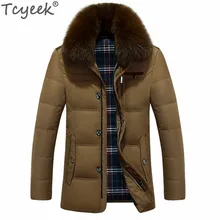 Tcyeek, толстая зимняя куртка, Мужская, теплая, средней длины, пальто, мода, натуральный мех, воротник, мужской пуховик, Jaquetas Masculina Inverno CJ293