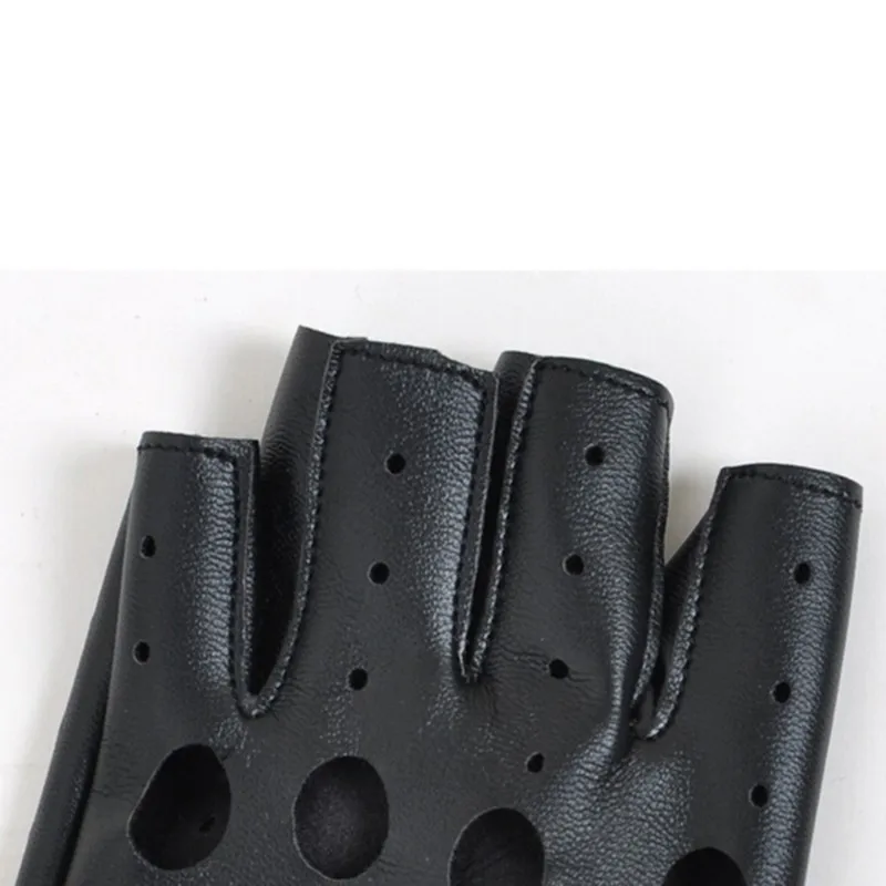 Унисекс из искусственной кожи черные перчатки без пальцев половины палец водительские Для женщин перчатки