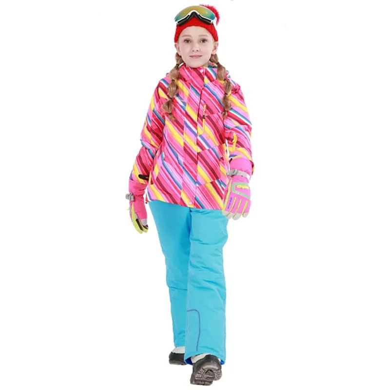Dollplus/Зимний спортивный лыжный костюм для девочек; теплая верхняя одежда для детей; комплект одежды; ветрозащитная куртка+ брюки; комплекты для детей-подростков - Цвет: 81608 Sky Blue