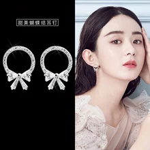 Дизайн 925 пробы серебряные серьги-гвоздики с кристаллами и круглым бантом для женщин Brincos