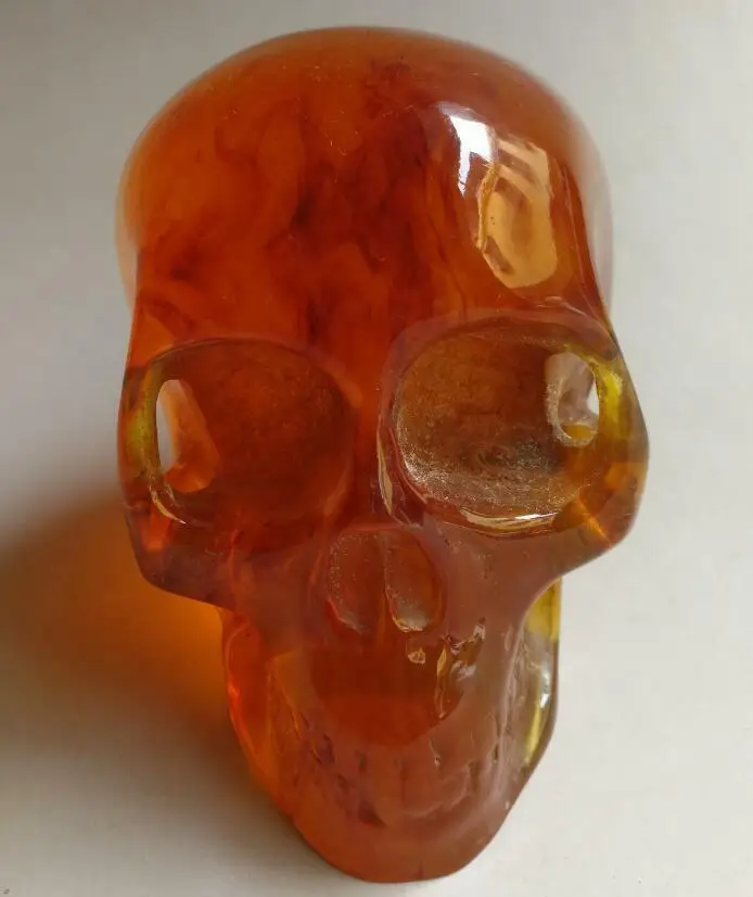 

Collectable Decoration Handwork Old Burmese Amber Carving Skull Statue Human Body Model