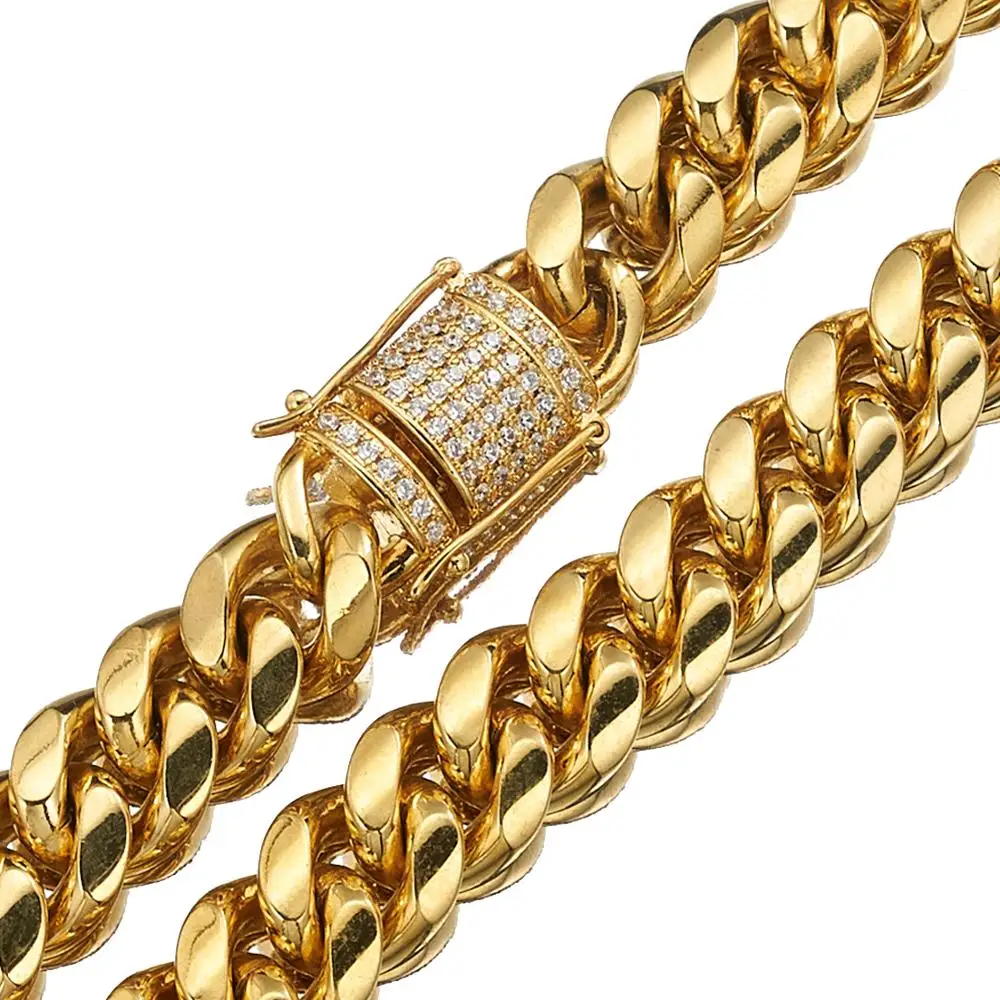 

Granny Chic Miami Curb Cuban Link Women Men Jewelry Hip Hop 316L Stainless Steel Gold Tone Necklace Or Bracelet 18mm Wide 7-40"