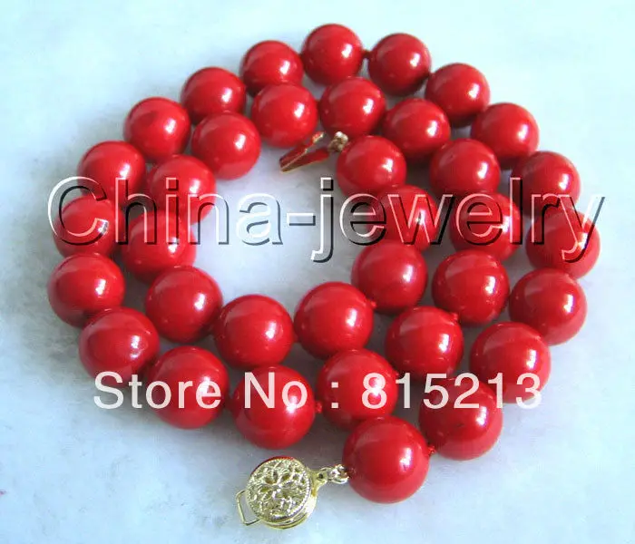 

hot sell new - HOT22 Gorgeous AAAA 10mm natural perfect round red coral necklace14k gold flower clasp