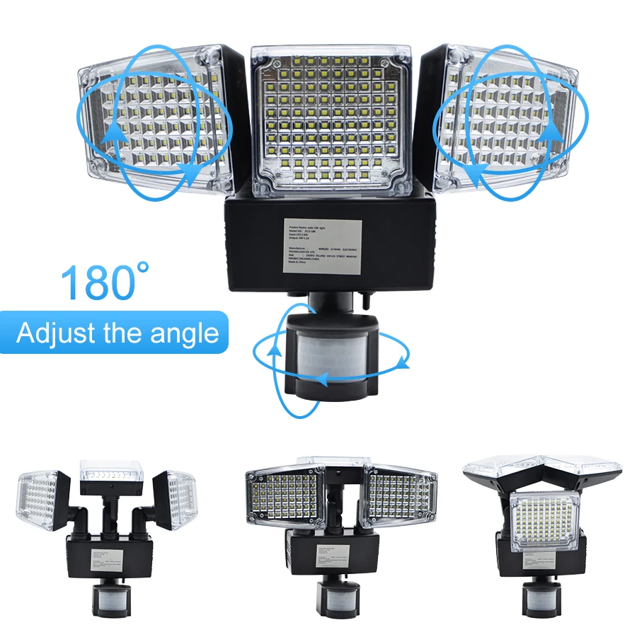 US $64.81 188 Led Triple Head Solar Powered Light Pir Motion Sensor 1000lm Outdoor Activated Flood Solar Light Waterproof Solar Lamps