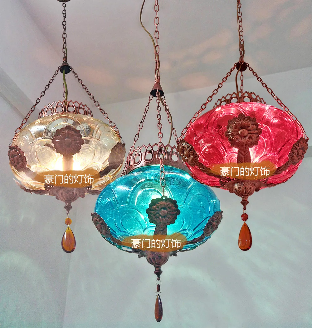 Mancoffee Southeast Asia Bohemia Glass Vintage Crystal Ceiling Light Lantern Bar southeast asia