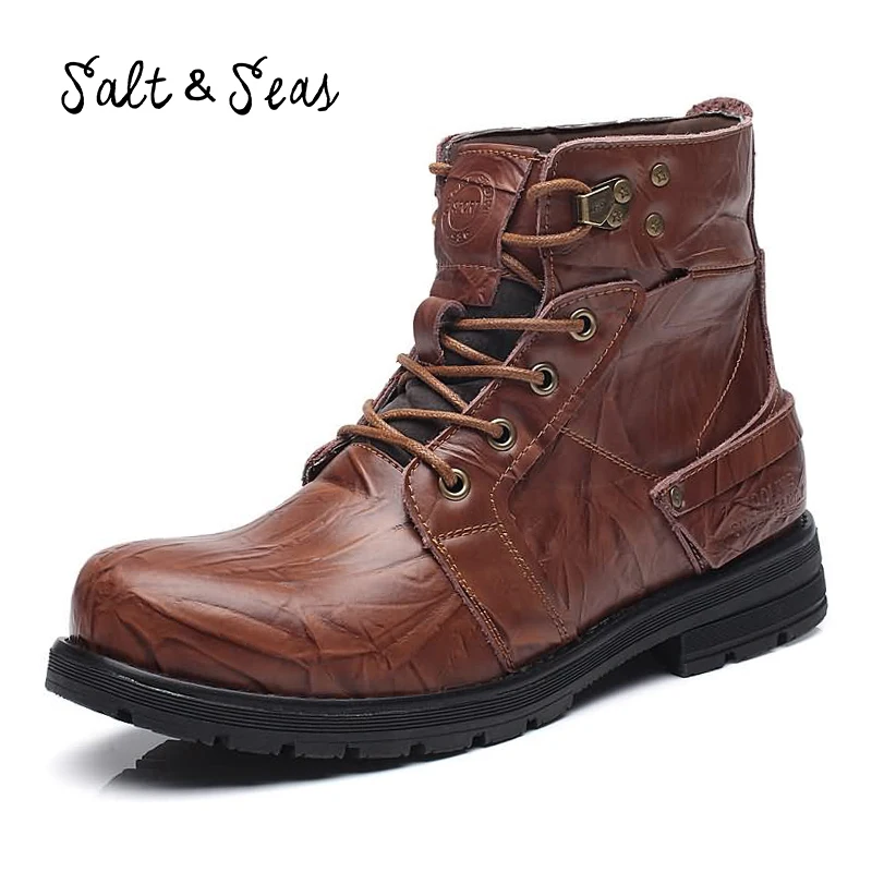 

Bodensee New Pointed Toe genuine leather Knight boots Cross-tied Metal Decoration Fashion Man Army boots Men winter boots casual