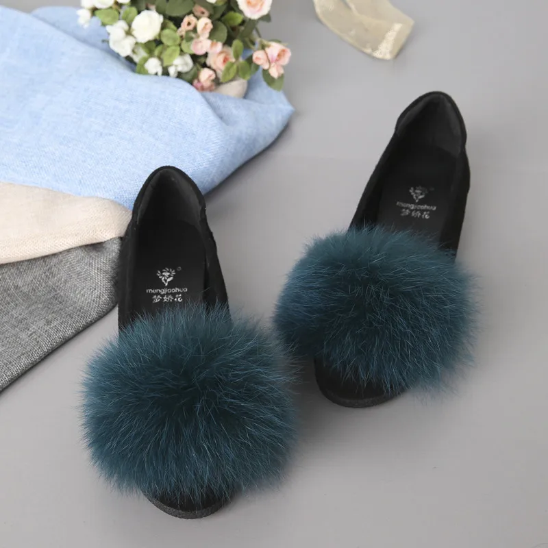 

Brand designer big fur soft heel moccasins ladies candy color flats shoes unique slip on loafers women real fox hair creepers