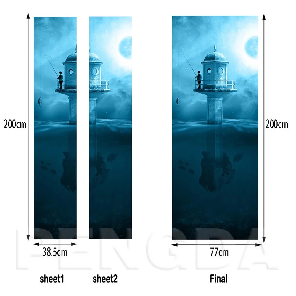 3d наклейка на дверь самоклеящаяся обновленная Маяк домашнее украшение Go Fishing печать произведение искусства водонепроницаемые обои пейзаж картина