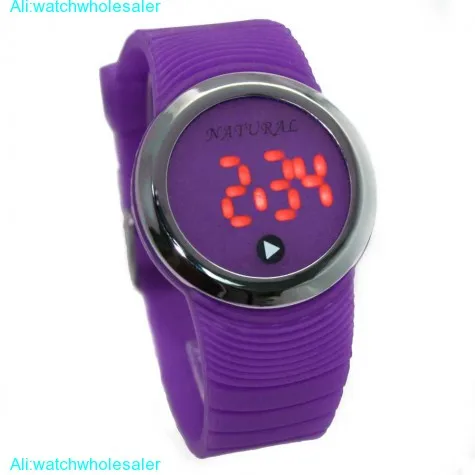 DW418I NATURAL PNP Shiny Silver Watchcase LED Silicone Violet Band Digital Watch