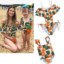 Стильный купальник с ананасом для мамы и дочки летний детский купальник пляжная одежда для отдыха 18M01