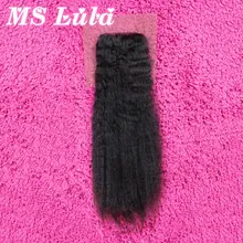 Free shipping Ms Lula Hair 4×4 size lace Closure Human hair Brazilian virgin hair Kinky Straight lace closure in Natural color