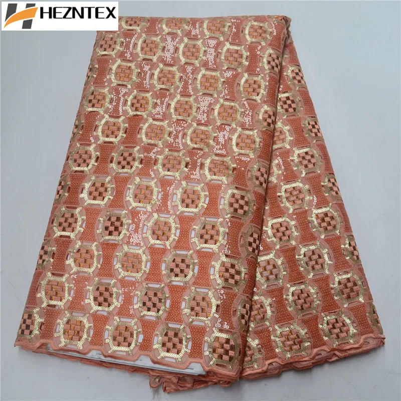 

2019 Fashion Peach African Tulle Lace Fabric African Organza Lace Fabric High Quality Nigerian Sequins Fabrics For Lady PSA348-1