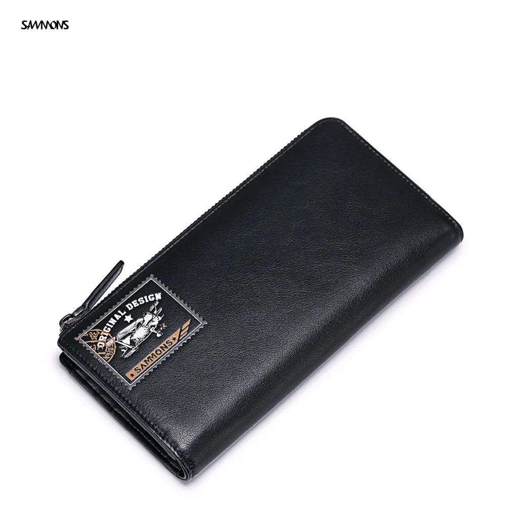 

2017 SAMMONS Brand Design New Fashion Silk Screen Printed Genuine Cow Leather Men Long Wallet Cards Phone Holder Money Clips