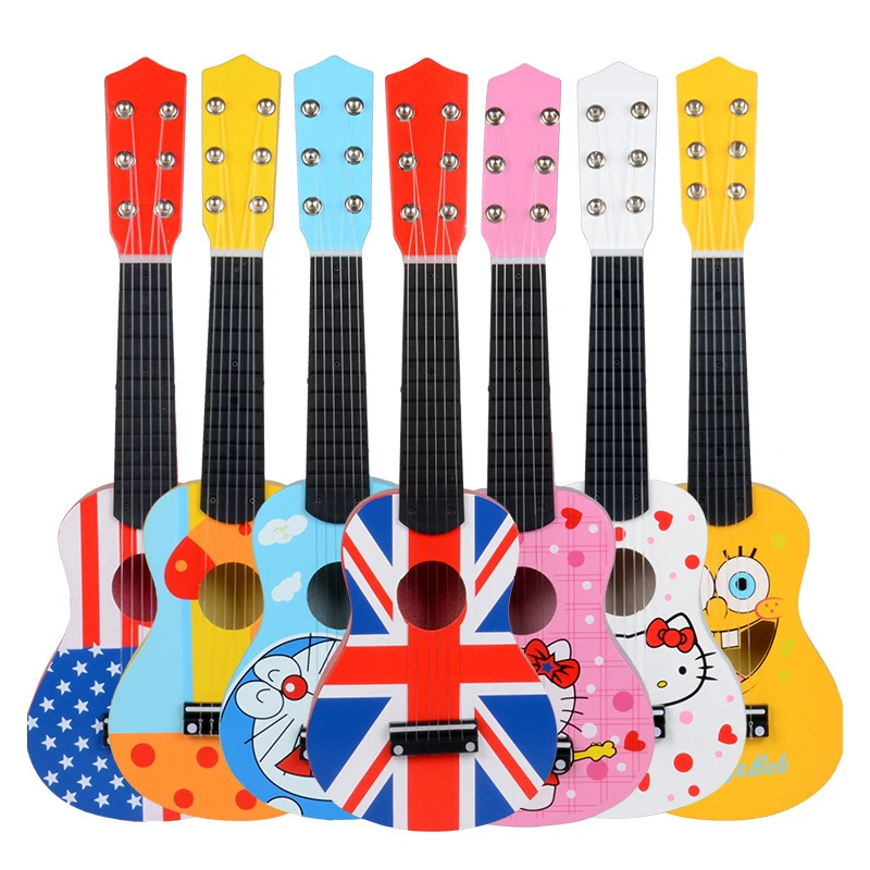 

Wooden children's musical toys mini wooden small guitar can play 21 inch cartoon wooden musical instrument puzzle children's toy