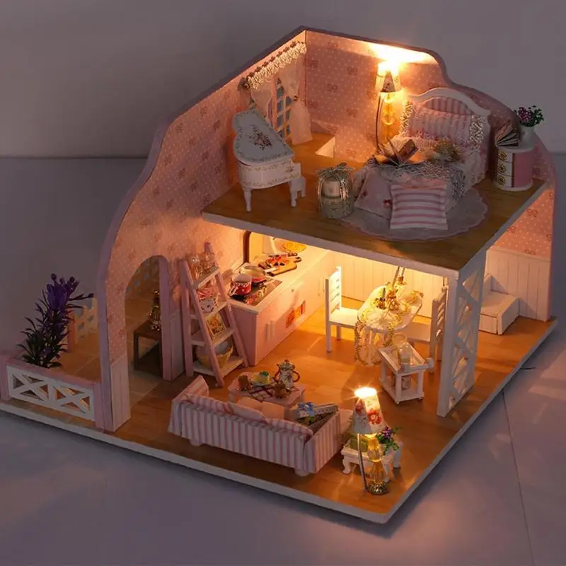 Miniature DIY Dollhouse Kit Assembly Building Model Toy Doll House Wooden Model Handmade Wooden Miniature Doll House Furniture