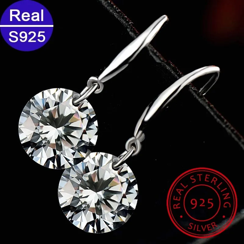 

Fine Jewelry Fashion Real 925 Sterling Silver Drop Earrings For Women Classic Hanging Earring With Stone