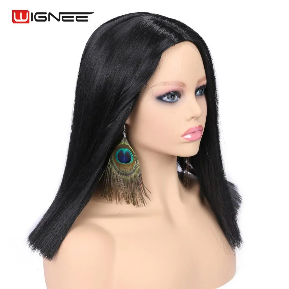 

Wignee Natural Black Hair Short Synthetic Wig for Women High Density Temperature Straight Hair Pink/Brown/ Blonde Artificial Wig