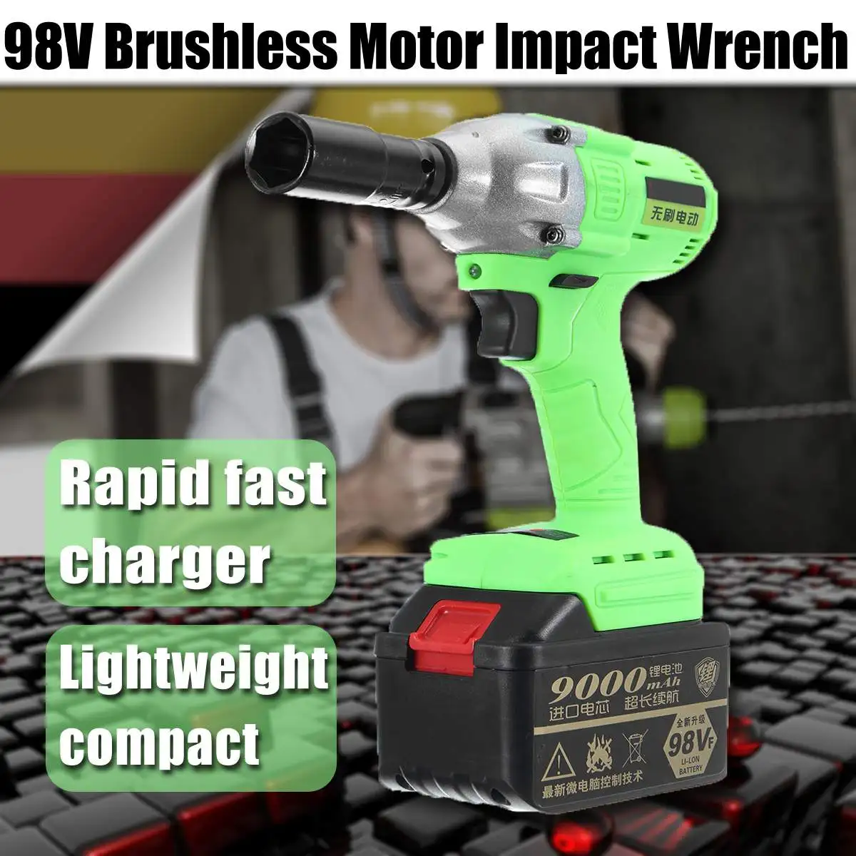 

98V Li-ion Cordless Electric Wrench 520Nm High Torque Impact Wrench Brushless with 2 Battery 220V Power Tool